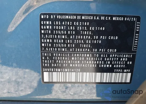 2025 Volkswagen Tiguan 2.0T Se z USA, uszkodzony, nr VIN 3VVFR7RM1SM014120